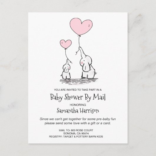 ベビーシャワーbyメールママ&ベビーゾウ インビテーションポストカード (正面)