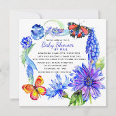 ベビーシャワーbyメール水色パープルブルーフローラ 招待状 (正面)