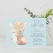 ベビーシャワーbyメール水色ボーイフェアリーウサギ 招待状 (スタンド正面)
