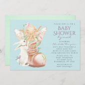 ベビーシャワーbyメール水色ボーイフェアリーウサギ 招待状 (正面/裏面)