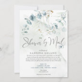 ベビーシャワーbyメール水色ユーカリ緑 招待状 (正面)