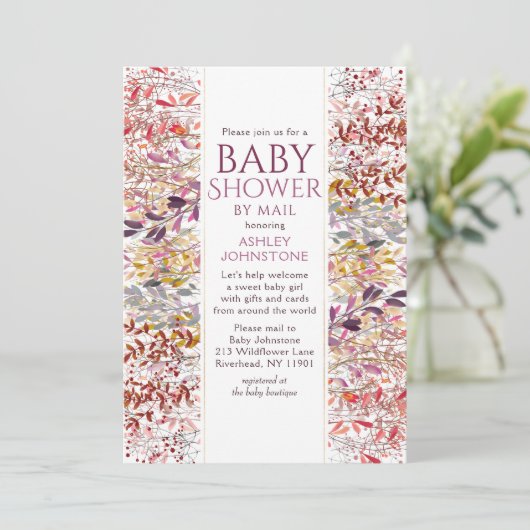ベビーシャワーbyメール水色ワイルドフラワーフローラ 招待状 (スタンド正面)