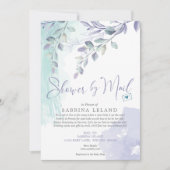 ベビーシャワーbyメール水色薄紫とティール(緑がかった色) 招待状 (正面)