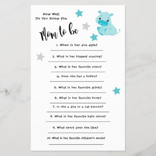 ベビーシャワーHippoあなたはどのように良くカードを知っている チラシ (正面)