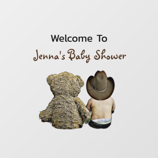 ベビーシャワーLil'カウボーイとテディベアへようこそ ウィンドウサイン (シート)