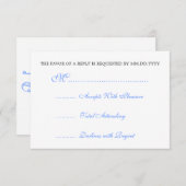 ベビーシャワーRSVPのヴィンテージのリボンの青 出欠カード (正面/裏面)