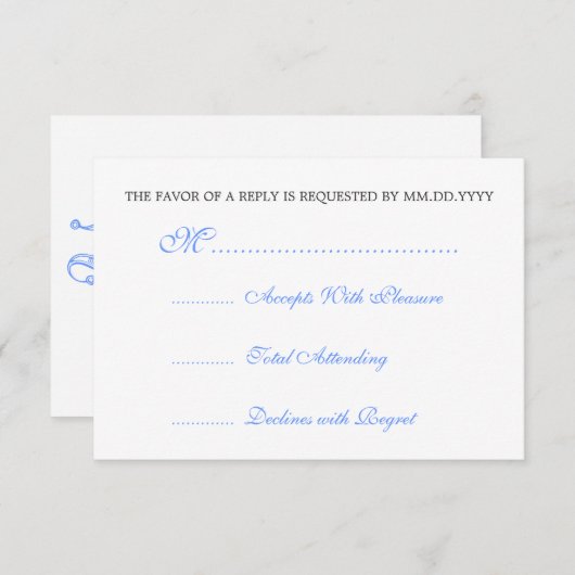 ベビーシャワーRSVPのヴィンテージのリボンの青 出欠カード (正面/裏面)