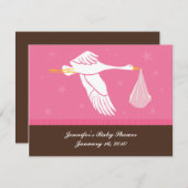 ベビーシャワーRSVPカード-ピンクおよびブラウン 出欠カード (正面/裏面)