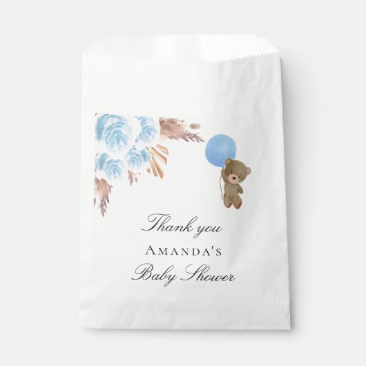 ベビーシャワーteddyクマ青いパンパスグラスボーイ フェイバーバッグ (正面)