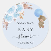 ベビーシャワーteddyクマ青い男の子のパンパスグラス ラウンドシール (正面)