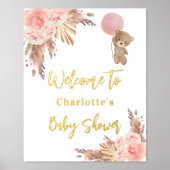 ベビーシャワーteddyベアーパンパスグラスバラ赤面 箔ポスター (正面)