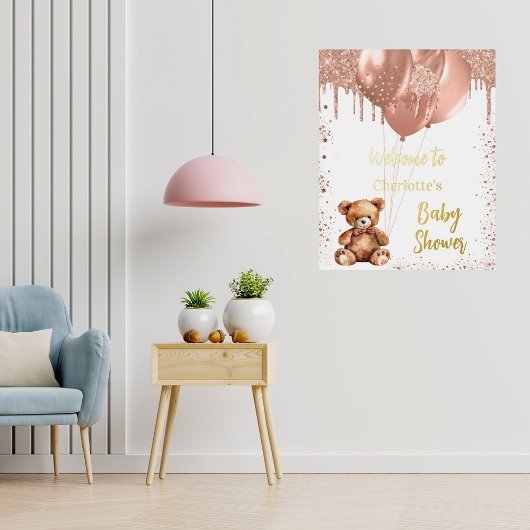 ベビーシャワーteddy bear balloons 箔ポスター