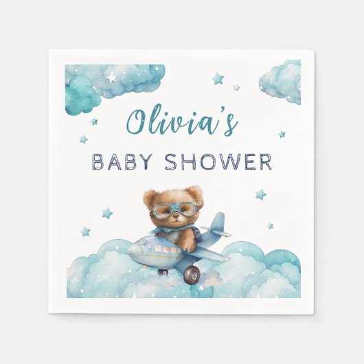 ベビーシャワーteddy bear blue スタンダードカクテルナプキン (正面)