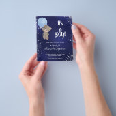 ベビーシャワーteddy bear boy blue budget invitation チラシ (手)