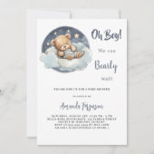 ベビーシャワーteddy bear boy blue moon sky 招待状 (正面)