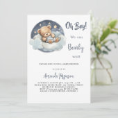 ベビーシャワーteddy bear boy blue moon sky 招待状 (スタンド正面)