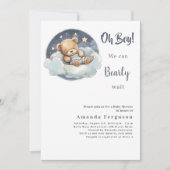 ベビーシャワーteddy bear boy blue moon sky 招待状 (正面)