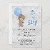 ベビーシャワーteddy bear boy blue silver 招待状 (正面)