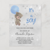 ベビーシャワーteddy bear boy blue silver star インビテーションポストカード (正面)