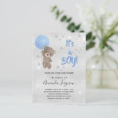 ベビーシャワーteddy bear boy blue silver star インビテーションポストカード (スタンド正面)