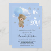 ベビーシャワーteddy bear boy blue stars invitation 招待状 (正面/裏面)