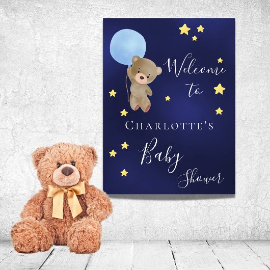 ベビーシャワーteddy bear boy blue welcome ポスター