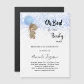 ベビーシャワーteddy bear boy blue white luxury マグネット招待状 (正面/裏面)