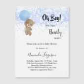 ベビーシャワーteddy bear boy blue white luxury マグネット招待状 (正面)