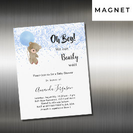 ベビーシャワーteddy bear boy blue white luxury マグネット招待状