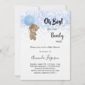 ベビーシャワーteddy bear boy blue white luxury 招待状 (正面)