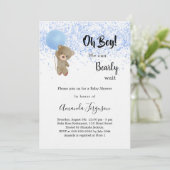 ベビーシャワーteddy bear boy blue white luxury 招待状 (スタンド正面)