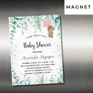 ベビーシャワーteddy bear eucalyptus girl luxury マグネット招待状