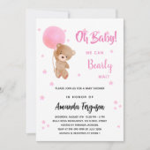 ベビーシャワーteddy bear girl pink balloon 招待状 (正面)