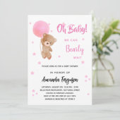 ベビーシャワーteddy bear girl pink balloon 招待状 (スタンド正面)