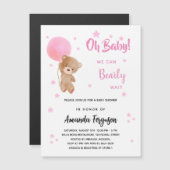 ベビーシャワーteddy bear girl pink balloon luxury マグネット招待状 (正面/裏面)
