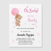 ベビーシャワーteddy bear girl pink balloon luxury マグネット招待状 (正面)