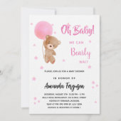 ベビーシャワーteddy bear girl pink balloon luxury 招待状 (正面)