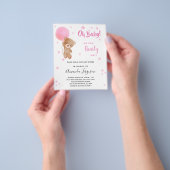 ベビーシャワーteddy bear girl pink budget invitation チラシ (手)
