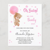ベビーシャワーteddy bear girl pink budget invitation チラシ (正面)