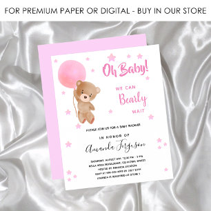 ベビーシャワーteddy bear girl pink budget invitation チラシ