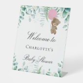 ベビーシャワーteddy bear girl pink eucalyptus forest 台座サイン (正面)