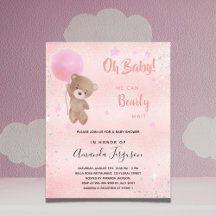 ベビーシャワーteddy bear girl pink invitation