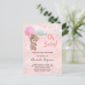 ベビーシャワーteddy bear girl pink silver インビテーションポストカード (スタンド正面)