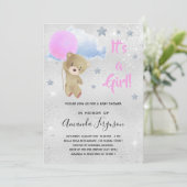 ベビーシャワーteddy bear girl pink silver 招待状 (スタンド正面)