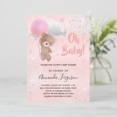 ベビーシャワーteddy bear girl pink silver invitation 招待状 (スタンド正面)