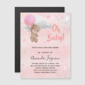 ベビーシャワーteddy bear girl pink silver luxury マグネット招待状 (正面/裏面)