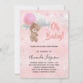 ベビーシャワーteddy bear girl pink silver luxury 招待状 (正面)