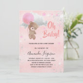 ベビーシャワーteddy bear girl pink silver luxury 招待状 (スタンド正面)