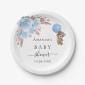 ベビーシャワーteddy bear pampas grass blue boy ペーパープレート (正面)