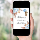 ベビーシャワーteddy bear pampas grass blue boy ポスター